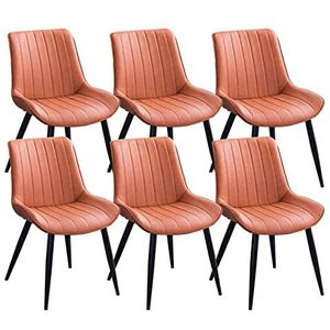 GEIRONV Eetkamerstoelen set van 6, moderne keuken lederen woonkamer zijstoelen koolstofstaal metalen poten studie lounge stoel Eetstoelen (Color : Orange, Size : 81 * 40 * 53cm)