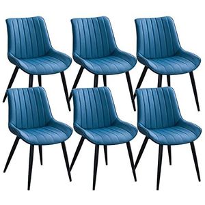GEIRONV Eetkamerstoelen set van 6, moderne keuken lederen woonkamer zijstoelen koolstofstaal metalen poten studie lounge stoel Eetstoelen (Color : Blue, Size : 81 * 40 * 53cm)