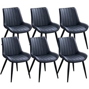 GEIRONV Eetkamerstoelen set van 6, moderne keuken lederen woonkamer zijstoelen koolstofstaal metalen poten studie lounge stoel Eetstoelen (Color : Black, Size : 81 * 40 * 53cm)