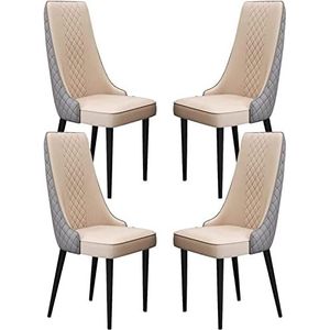 GEIRONV Keuken Eetkamerstoelen Set van 4, Stevige Koolstofstalen Metalen Poten Keuken Microvezel Leer Woonkamer Lounge Teller Stoelen Eetstoelen (Color : Khaki+dark Grey, Size : Black Feet)