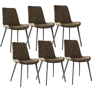 GEIRONV Moderne eetkamerstoelen set van 6, met metalen poten PU lederen rugleuningen stoelen lounge woonkamer hoekstoelen keukenstoelen Eetstoelen (Color : Brown, Size : 46x48x87cm)