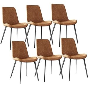 GEIRONV Moderne eetkamerstoelen set van 6, met metalen poten PU lederen rugleuningen stoelen lounge woonkamer hoekstoelen keukenstoelen Eetstoelen (Color : Orange, Size : 46x48x87cm)