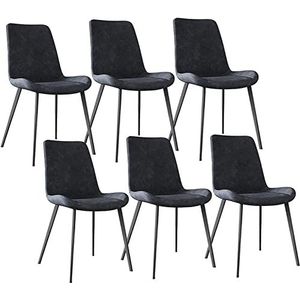 GEIRONV Moderne eetkamerstoelen set van 6, met metalen poten PU lederen rugleuningen stoelen lounge woonkamer hoekstoelen keukenstoelen Eetstoelen (Color : Dark gray, Size : 46x48x87cm)