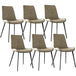GEIRONV Moderne eetkamerstoelen set van 6, met metalen poten PU lederen rugleuningen stoelen lounge woonkamer hoekstoelen keukenstoelen Eetstoelen (Color : Skin tone, Size : 46x48x87cm)