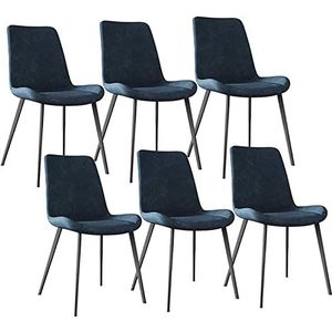 GEIRONV Moderne eetkamerstoelen set van 6, met metalen poten PU lederen rugleuningen stoelen lounge woonkamer hoekstoelen keukenstoelen Eetstoelen (Color : Blue, Size : 46x48x87cm)