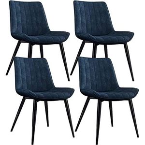 GEIRONV Set van 4 moderne eetkamerstoelen, keuken kamer slaapkamer eetkamerstoelen met metalen voeten rugleuningen PU lederen stoelen stoelen Eetstoelen (Color : Blue, Size : 43x45x84cm)