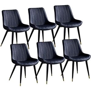GEIRONV Set van 6 moderne kunstleer eetkamerstoelen, gestoffeerde metalen poten woonkamer stoel keuken vrije tijd rugleuningen retro PU stoel Eetstoelen (Color : Black, Size : 46x53x83cm)