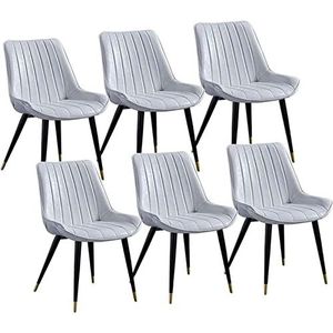 GEIRONV Set van 6 moderne kunstleer eetkamerstoelen, gestoffeerde metalen poten woonkamer stoel keuken vrije tijd rugleuningen retro PU stoel Eetstoelen (Color : White, Size : 46x53x83cm)