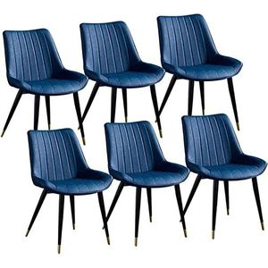 GEIRONV Set van 6 moderne kunstleer eetkamerstoelen, gestoffeerde metalen poten woonkamer stoel keuken vrije tijd rugleuningen retro PU stoel Eetstoelen (Color : Blue, Size : 46x53x83cm)