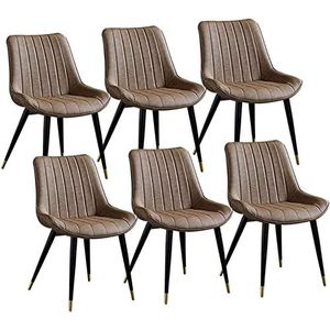GEIRONV Set van 6 moderne kunstleer eetkamerstoelen, gestoffeerde metalen poten woonkamer stoel keuken vrije tijd rugleuningen retro PU stoel Eetstoelen (Color : Camel, Size : 46x53x83cm)