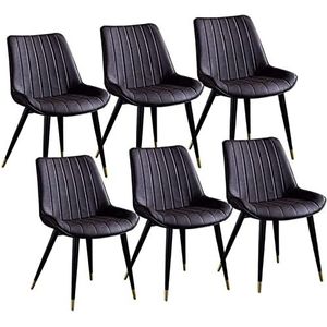 GEIRONV Set van 6 moderne kunstleer eetkamerstoelen, gestoffeerde metalen poten woonkamer stoel keuken vrije tijd rugleuningen retro PU stoel Eetstoelen (Color : Brown, Size : 46x53x83cm)