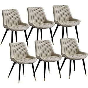 GEIRONV Set van 6 moderne kunstleer eetkamerstoelen, gestoffeerde metalen poten woonkamer stoel keuken vrije tijd rugleuningen retro PU stoel Eetstoelen (Color : Off white, Size : 46x53x83cm)