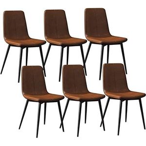 GEIRONV Set van 6 moderne eetkamerstoelen, met metalen poten, PU-leer, rugleuningen, stoelen, keukenstoelen, lounge, woonkamer, hoekstoelen Eetstoelen (Color : Brown, Size : 43x40x86cm)