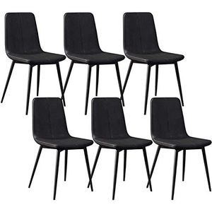 GEIRONV Set van 6 moderne eetkamerstoelen, met metalen poten, PU-leer, rugleuningen, stoelen, keukenstoelen, lounge, woonkamer, hoekstoelen Eetstoelen (Color : Black, Size : 43x40x86cm)