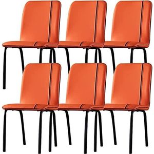 GEIRONV Set van 6 leren eetkamerstoelen, ergonomische stoel keuken woonkamer lounge baliestoelen zwart koolstofstaal metalen poten Eetstoelen (Color : Orange, Size : 86 * 50 * 38cm)