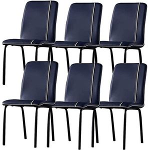 GEIRONV Set van 6 leren eetkamerstoelen, ergonomische stoel keuken woonkamer lounge baliestoelen zwart koolstofstaal metalen poten Eetstoelen (Color : Dark Blue, Size : 86 * 50 * 38cm)