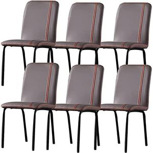 GEIRONV Set van 6 leren eetkamerstoelen, ergonomische stoel keuken woonkamer lounge baliestoelen zwart koolstofstaal metalen poten Eetstoelen (Color : Brown, Size : 86 * 50 * 38cm)