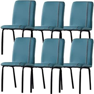 GEIRONV Set van 6 leren eetkamerstoelen, ergonomische stoel keuken woonkamer lounge baliestoelen zwart koolstofstaal metalen poten Eetstoelen (Color : Blue, Size : 86 * 50 * 38cm)