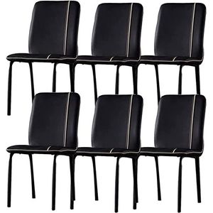 GEIRONV Set van 6 leren eetkamerstoelen, ergonomische stoel keuken woonkamer lounge baliestoelen zwart koolstofstaal metalen poten Eetstoelen (Color : Black, Size : 86 * 50 * 38cm)