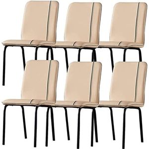 GEIRONV Set van 6 leren eetkamerstoelen, ergonomische stoel keuken woonkamer lounge baliestoelen zwart koolstofstaal metalen poten Eetstoelen (Color : Beige, Size : 86 * 50 * 38cm)