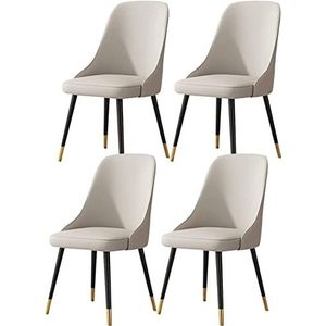 GEIRONV Moderne eetkamerstoelen set van 4, eetkamerstoelen met zachte lederen kussenzitting en metalen poten woonkamer zijstoelen Eetstoelen (Color : Light Gray, Size : Black gold feet)