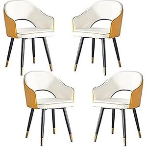 GEIRONV Keuken eetkamerstoel set van 4, moderne fauteuil leer hoge rugleuning zachte zitting woonkamer slaapkamer appartement eetkamerstoel Eetstoelen (Color : White Yellow, Size : 85 * 45 * 48cm)
