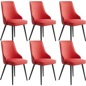 GEIRONV Eetkamerstoelen set van 6, waterdichte PU lederen keukenstoelen met metalen poten keuken woonkamer lounge toonbank stoelen eetkamerstoelen Eetstoelen (Color : Red, Size : 6pcs)