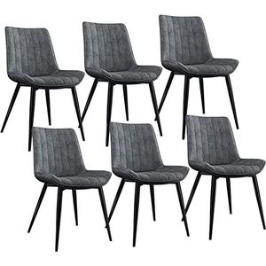 GEIRONV Moderne eetkamerstoelen set van 6, met metalen poten PU lederen rugleuningen stoelen vrije tijd woonkamer keuken toonbank stoelen Eetstoelen (Color : Light gray, Size : 45x43x84cm)