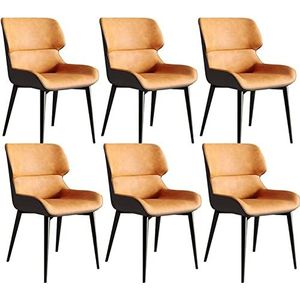 GEIRONV Eetkamerstoelen set van 6, moderne waterdichte PU lederen zijstoelen keuken woonkamer lounge toonbank stoelen met carbon stalen poten Eetstoelen (Color : Orange, Size : 83 * 41 * 38cm)