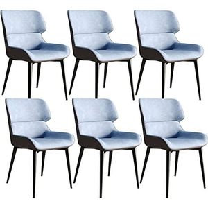 GEIRONV Eetkamerstoelen set van 6, moderne waterdichte PU lederen zijstoelen keuken woonkamer lounge toonbank stoelen met carbon stalen poten Eetstoelen (Color : Blue, Size : 83 * 41 * 38cm)