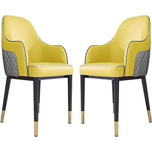GEIRONV Keuken eetkamerstoelen set van 2, moderne lederen fauteuils met accenten for thuis commerciële restaurants met koolstofstalen metalen poten Eetstoelen ( Color : Yellow-gray , Size : 92*48*50cm