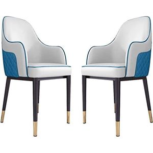 GEIRONV Keuken eetkamerstoelen set van 2, moderne lederen fauteuils met accenten for thuis commerciële restaurants met koolstofstalen metalen poten Eetstoelen ( Color : White Blue , Size : 92*48*50cm