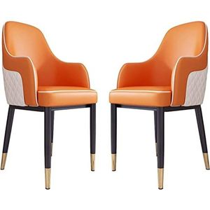 GEIRONV Keuken eetkamerstoelen set van 2, moderne lederen fauteuils met accenten for thuis commerciële restaurants met koolstofstalen metalen poten Eetstoelen ( Color : Orange White , Size : 92*48*50c