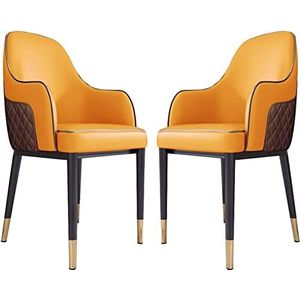 GEIRONV Keuken eetkamerstoelen set van 2, moderne lederen fauteuils met accenten for thuis commerciële restaurants met koolstofstalen metalen poten Eetstoelen ( Color : Orange Coffee , Size : 92*48*50