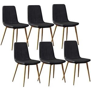 GEIRONV Moderne set van 6 eetkamerstoelen, met metalen poten PU lederen rugleuningen stoelen woonkamer hoekstoelen vintage keukenstoelen Eetstoelen (Color : Black, Size : 43x40x86cm)