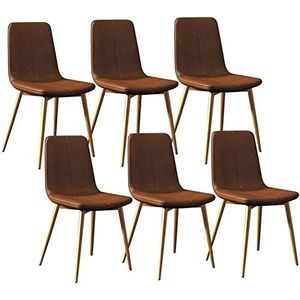 GEIRONV Moderne set van 6 eetkamerstoelen, met metalen poten PU lederen rugleuningen stoelen woonkamer hoekstoelen vintage keukenstoelen Eetstoelen (Color : Brown, Size : 43x40x86cm)