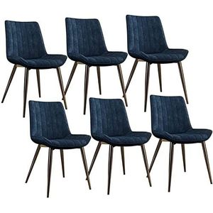 GEIRONV Moderne eetkamerstoelen set van 6, lounge woonkamer hoekstoelen met metalen poten PU lederen rugleuningen keukenstoelen Eetstoelen (Color : Blue, Size : 45x43x84cm)
