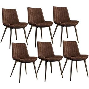 GEIRONV Moderne eetkamerstoelen set van 6, lounge woonkamer hoekstoelen met metalen poten PU lederen rugleuningen keukenstoelen Eetstoelen (Color : Brown, Size : 45x43x84cm)