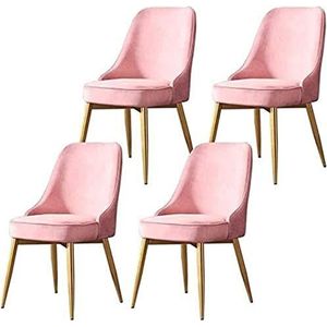 GEIRONV Moderne eetkamerstoelen set van 4, for kantoor keuken lounge eetkamerstoel zacht kussen metalen poten slipvoeten eetkamerstoelen Eetstoelen (Color : Pink, Size : 50x52x85cm)