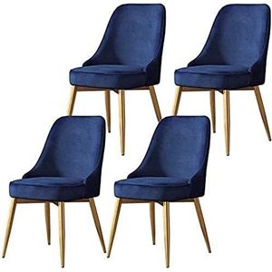 GEIRONV Moderne eetkamerstoelen set van 4, for kantoor keuken lounge eetkamerstoel zacht kussen metalen poten slipvoeten eetkamerstoelen Eetstoelen (Color : Blue, Size : 50x52x85cm)