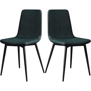 GEIRONV Retro eetkamerstoelen set van 2, for hotel bureaustoel PU lederen rugleuningen vergaderzaal stoel massief zwart metalen poten keukenstoel Eetstoelen (Color : Green, Size : 43x40x86cm)