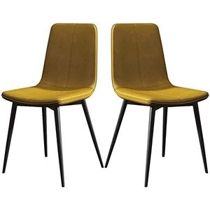 GEIRONV Retro eetkamerstoelen set van 2, for hotel bureaustoel PU lederen rugleuningen vergaderzaal stoel massief zwart metalen poten keukenstoel Eetstoelen (Color : Yellow, Size : 43x40x86cm)