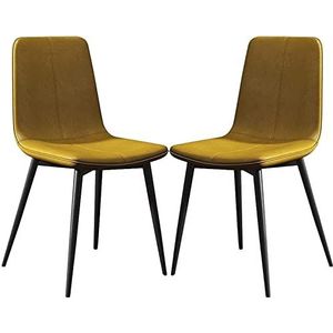 GEIRONV Set van 2 eetkamerstoelen, PU lederen rugleuningen Lounge bureaustoel massief metaal zwarte poten restaurant hotel vergaderzaal stoel Eetstoelen (Color : Yellow, Size : 43x40x86cm)