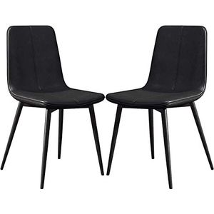 GEIRONV Set van 2 eetkamerstoelen, PU lederen rugleuningen Lounge bureaustoel massief metaal zwarte poten restaurant hotel vergaderzaal stoel Eetstoelen (Color : Black, Size : 43x40x86cm)