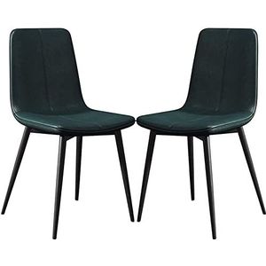 GEIRONV Set van 2 eetkamerstoelen, PU lederen rugleuningen Lounge bureaustoel massief metaal zwarte poten restaurant hotel vergaderzaal stoel Eetstoelen (Color : Green, Size : 43x40x86cm)