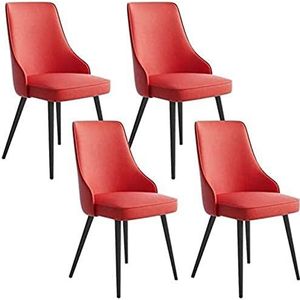 GEIRONV Moderne eetkamerstoelen set van 4, met rugleuning gewatteerde zitting eetkamerstoelen ijzeren skelet verstelbare voeten keuken lederen stoelen Eetstoelen (Color : Red, Size : 48x46x88cm)