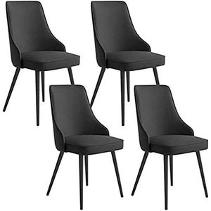 GEIRONV Moderne eetkamerstoelen set van 4, met rugleuning gewatteerde zitting eetkamerstoelen ijzeren skelet verstelbare voeten keuken lederen stoelen Eetstoelen (Color : Black, Size : 48x46x88cm)