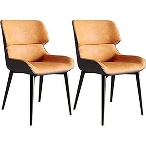 GEIRONV Keuken Eetkamerstoelen Set van 2, Moderne Woonkamer Stoelen Waterbestendig PU Leer Bijzetstoel met Carbon Stee Benen Eetkamerstoelen Eetstoelen (Color : Orange, Size : 83 * 41 * 38cm)