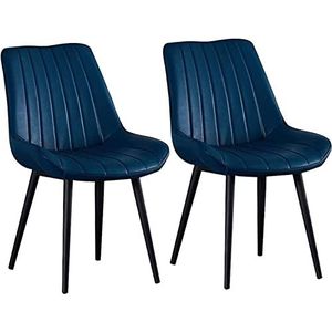 GEIRONV Eetkamerstoelen set van 2, moderne midden van de eeuw woonkamer zijstoelen met metalen poten eetkamer keukenstoelen met PU kussen rugleuning Eetstoelen (Color : Blue, Size : Black feet)