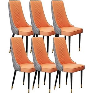 GEIRONV Keuken eetkamerstoelen set van 6, stevige koolstofstalen metalen poten microvezel lederen woonkamer lounge tegenstoelen Eetstoelen (Color : Orange+dark Grey, Size : Golden Feet)